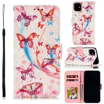 Ribbon Flying Butterfly 3D Painted Leather Phone Wallet Case for iPhone 12 / 12 Pro (6.1 inch)