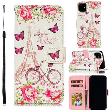 Bicycle Flower Tower 3D Painted Leather Phone Wallet Case for iPhone 12 / 12 Pro (6.1 inch)