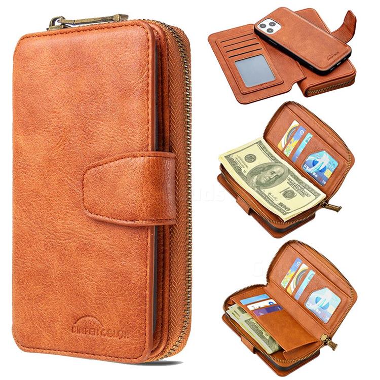 Binfen Color Retro Buckle Zipper Multifunction Leather Phone Wallet for iPhone 12 / 12 Pro (6.1 inch) - Brown