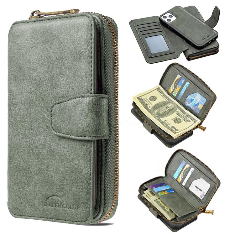 Binfen Color Retro Buckle Zipper Multifunction Leather Phone Wallet for iPhone 12 / 12 Pro (6.1 inch) - Celadon