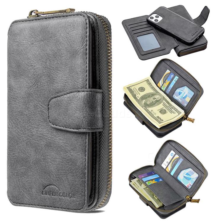 Binfen Color Retro Buckle Zipper Multifunction Leather Phone Wallet for iPhone 12 / 12 Pro (6.1 inch) - Gray