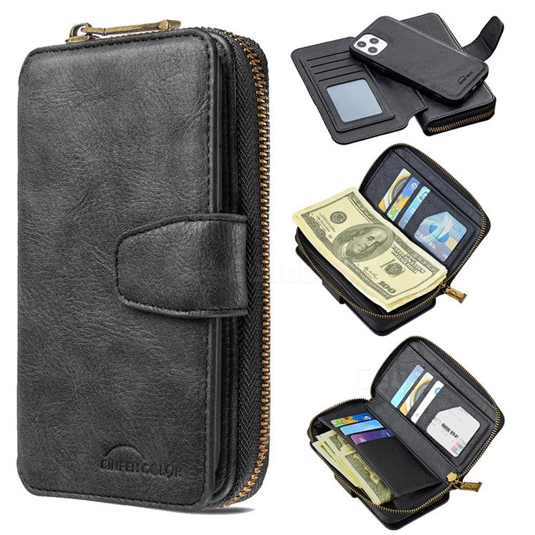 Binfen Color Retro Buckle Zipper Multifunction Leather Phone Wallet for iPhone 12 / 12 Pro (6.1 inch) - Black