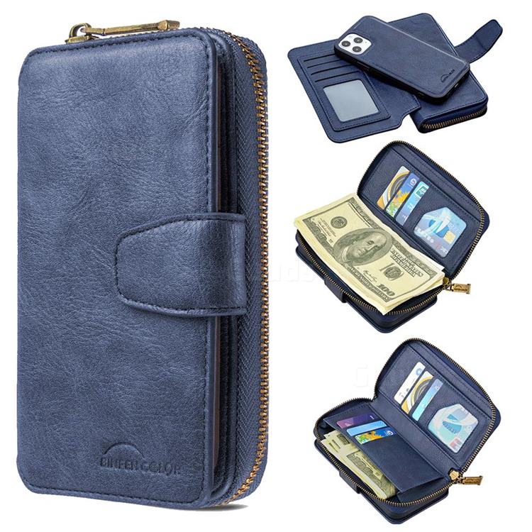Binfen Color Retro Buckle Zipper Multifunction Leather Phone Wallet for iPhone 12 / 12 Pro (6.1 inch) - Blue