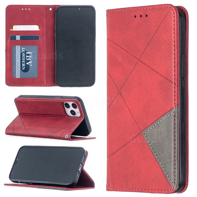 Prismatic Slim Magnetic Sucking Stitching Wallet Flip Cover for iPhone 12 / 12 Pro (6.1 inch) - Red