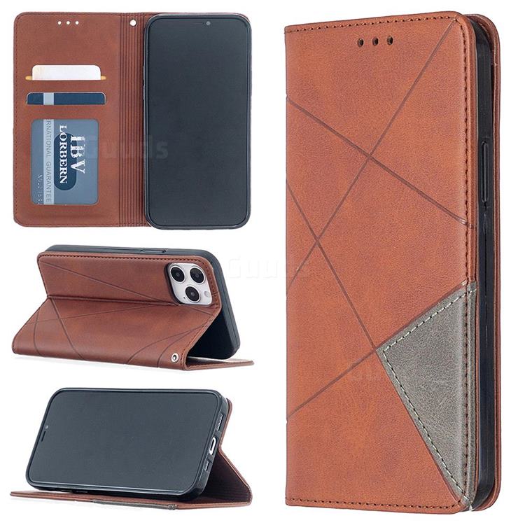 Prismatic Slim Magnetic Sucking Stitching Wallet Flip Cover for iPhone 12 / 12 Pro (6.1 inch) - Brown