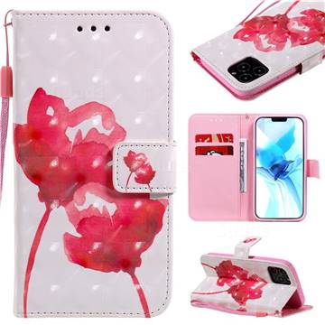 Red Rose 3D Painted Leather Wallet Case for iPhone 12 / 12 Pro (6.1 inch)