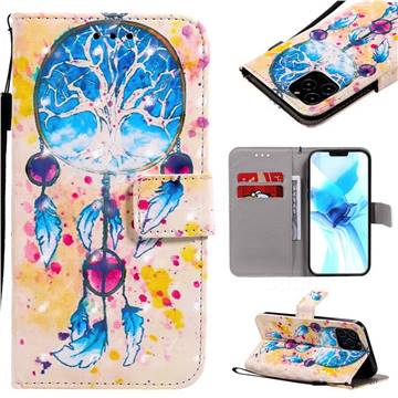 Blue Dream Catcher 3D Painted Leather Wallet Case for iPhone 12 / 12 Pro (6.1 inch)