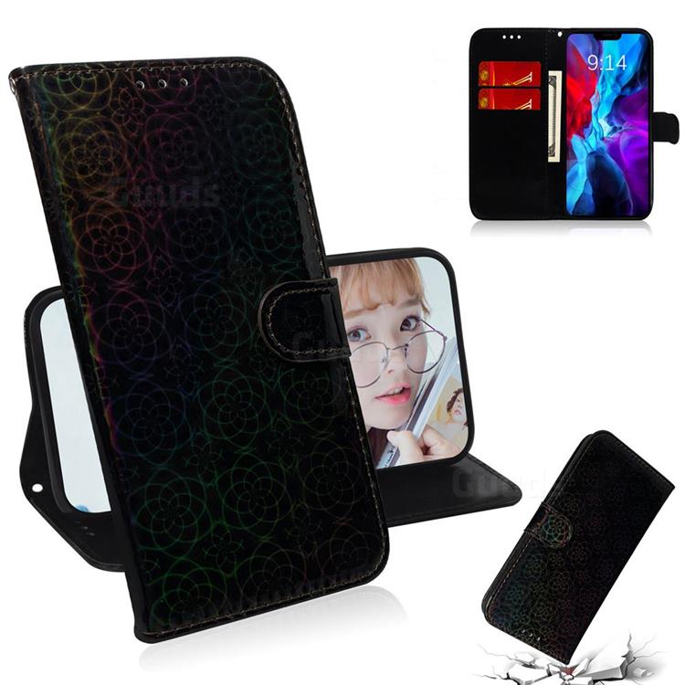Laser Circle Shining Leather Wallet Phone Case for iPhone 12 / 12 Pro (6.1 inch) - Black