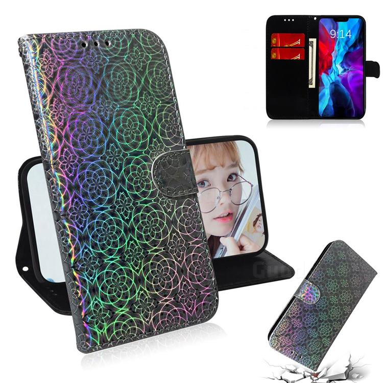 Laser Circle Shining Leather Wallet Phone Case for iPhone 12 / 12 Pro (6.1 inch) - Silver