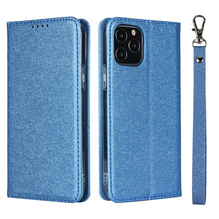 Ultra Slim Magnetic Automatic Suction Silk Lanyard Leather Flip Cover for iPhone 12 / 12 Pro (6.1 inch) - Sky Blue