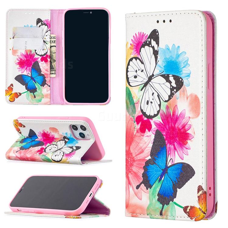 Flying Butterflies Slim Magnetic Attraction Wallet Flip Cover for iPhone 12 / 12 Pro (6.1 inch)