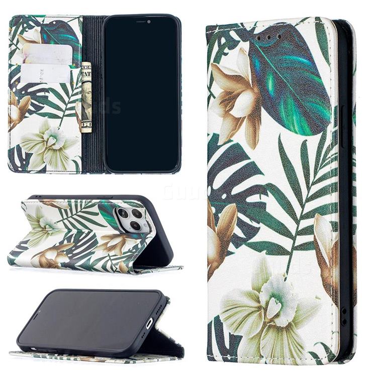 Flower Leaf Slim Magnetic Attraction Wallet Flip Cover for iPhone 12 / 12 Pro (6.1 inch)
