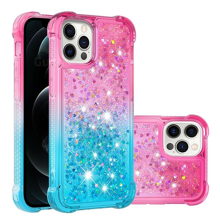Rainbow Gradient Liquid Glitter Quicksand Sequins Phone Case for iPhone 12 / 12 Pro (6.1 inch) - Pink Blue