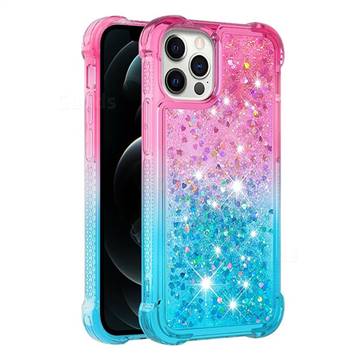 Rainbow Gradient Liquid Glitter Quicksand Sequins Phone Case for iPhone 12  mini (5.4 inch) - Pink Blue