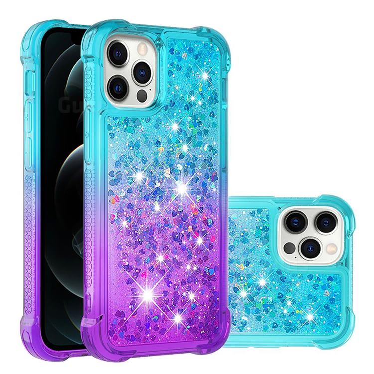 Rainbow Gradient Liquid Glitter Quicksand Sequins Phone Case for iPhone 12 / 12 Pro (6.1 inch) - Blue Purple