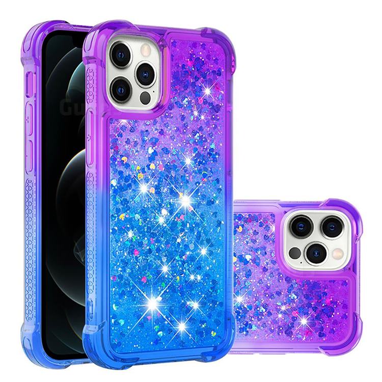 Rainbow Gradient Liquid Glitter Quicksand Sequins Phone Case for iPhone 12 / 12 Pro (6.1 inch) - Purple Blue