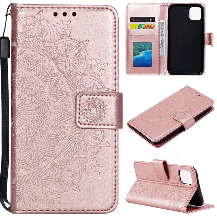 Intricate Embossing Datura Leather Wallet Case for iPhone 12 / 12 Pro (6.1 inch) - Rose Gold