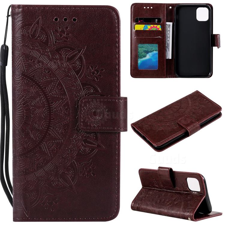 Intricate Embossing Datura Leather Wallet Case for iPhone 12 / 12 Pro (6.1 inch) - Brown