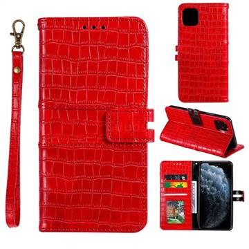 Luxury Crocodile Magnetic Leather Wallet Phone Case for iPhone 12 / 12 Pro (6.1 inch) - Red