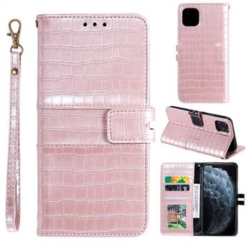 Luxury Crocodile Magnetic Leather Wallet Phone Case for iPhone 12 / 12 Pro (6.1 inch) - Rose Gold