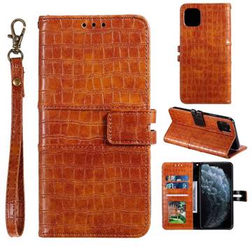 Luxury Crocodile Magnetic Leather Wallet Phone Case for iPhone 12 / 12 Pro (6.1 inch) - Brown