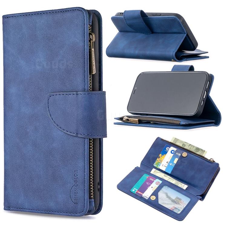 Binfen Color BF02 Sensory Buckle Zipper Multifunction Leather Phone Wallet for iPhone 12 / 12 Pro (6.1 inch) - Blue