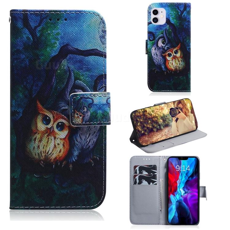Oil Painting Owl PU Leather Wallet Case for iPhone 12 / 12 Pro (6.1 inch)