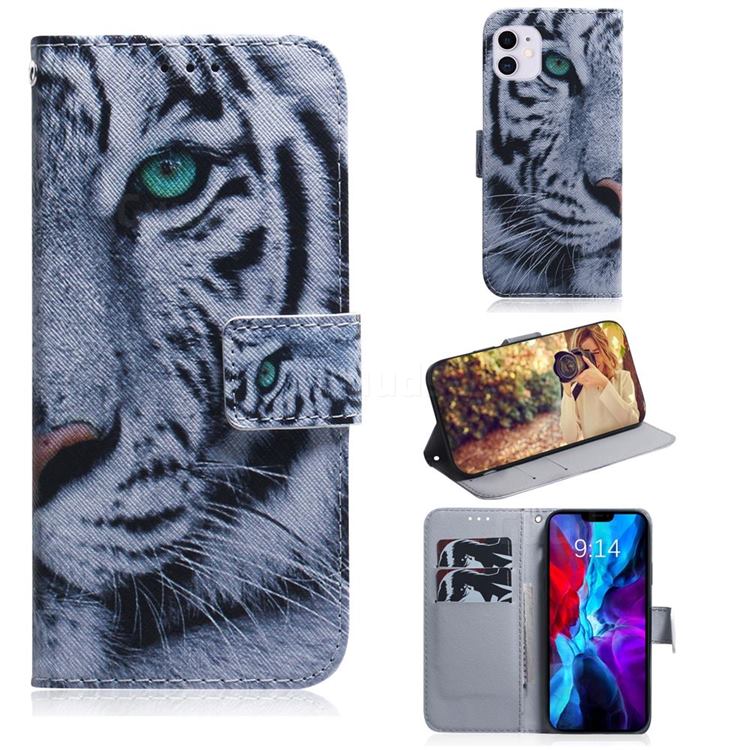 White Tiger PU Leather Wallet Case for iPhone 12 / 12 Pro (6.1 inch)