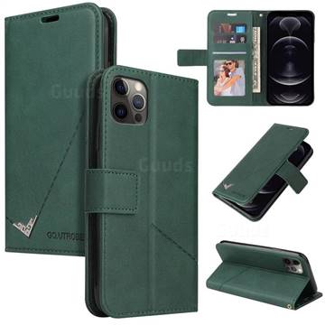 GQ.UTROBE Right Angle Silver Pendant Leather Wallet Phone Case for iPhone 12 / 12 Pro (6.1 inch) - Green