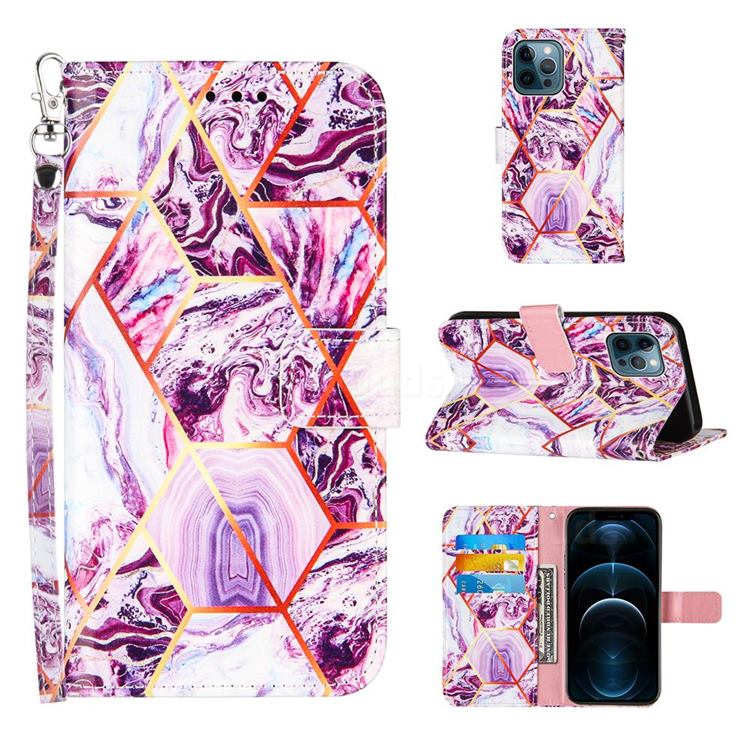 Dream Purple Stitching Color Marble Leather Wallet Case for iPhone 12 / 12 Pro (6.1 inch)