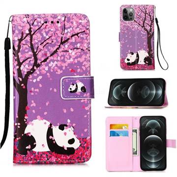 Cherry Blossom Panda Matte Leather Wallet Phone Case for iPhone 12 / 12 Pro (6.1 inch)