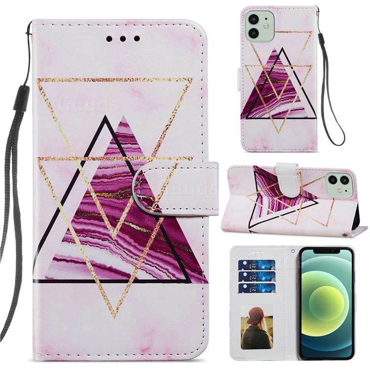 Three-color Marble Smooth Leather Phone Wallet Case for iPhone 12 / 12 Pro (6.1 inch)