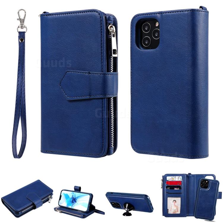 Retro Luxury Multifunction Zipper Leather Phone Wallet for iPhone 12 / 12 Pro (6.1 inch) - Blue