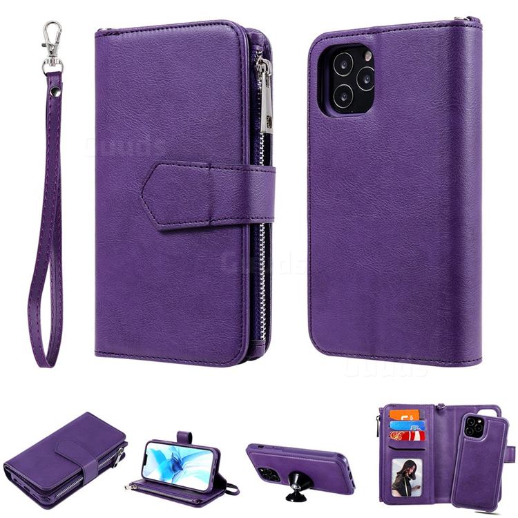 Retro Luxury Multifunction Zipper Leather Phone Wallet for iPhone 12 / 12 Pro (6.1 inch) - Purple