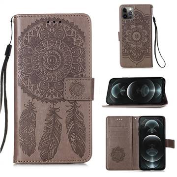 Embossing Dream Catcher Mandala Flower Leather Wallet Case for iPhone 12 / 12 Pro (6.1 inch) - Gray