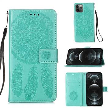 Embossing Dream Catcher Mandala Flower Leather Wallet Case for iPhone 12 / 12 Pro (6.1 inch) - Green