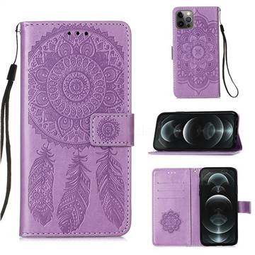 Embossing Dream Catcher Mandala Flower Leather Wallet Case for iPhone 12 / 12 Pro (6.1 inch) - Purple