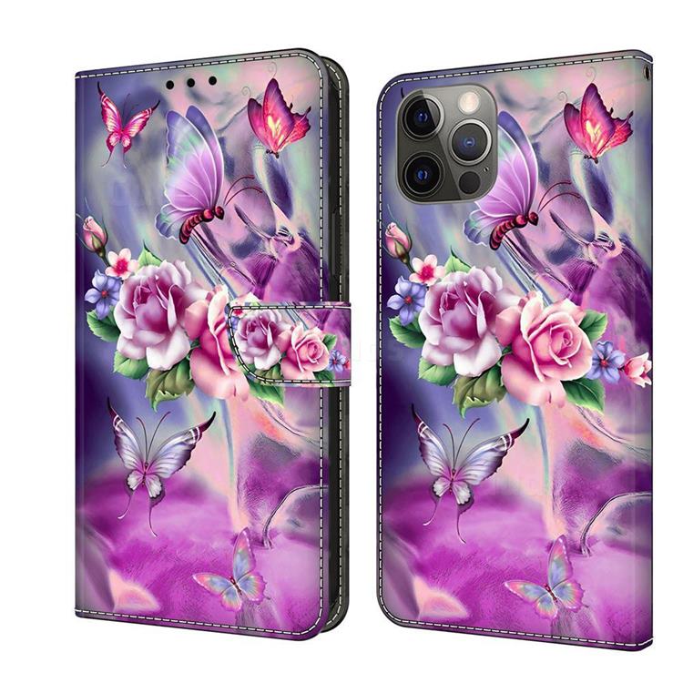 Flower Butterflies Crystal PU Leather Protective Wallet Case Cover for iPhone 12 / 12 Pro (6.1 inch)