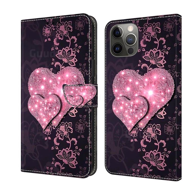 Lace Heart Crystal PU Leather Protective Wallet Case Cover for iPhone 12 / 12 Pro (6.1 inch)