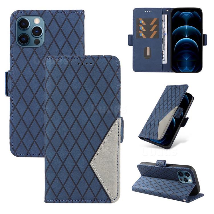 Grid Pattern Splicing Protective Wallet Case Cover for iPhone 12 / 12 Pro (6.1 inch) - Blue
