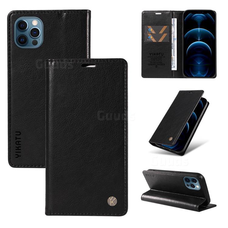 YIKATU Litchi Card Magnetic Automatic Suction Leather Flip Cover for iPhone 12 / 12 Pro (6.1 inch) - Black