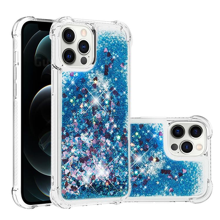 Dynamic Liquid Glitter Sand Quicksand TPU Case for iPhone 12 Pro Max (6.7 inch) - Blue Love Heart