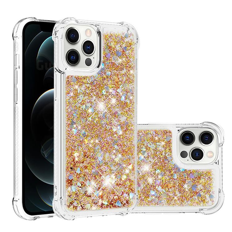 Dynamic Liquid Glitter Sand Quicksand TPU Case for iPhone 12 Pro Max (6.7 inch) - Rose Gold Love Heart