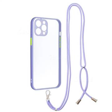 Necklace Cross-body Lanyard Strap Cord Phone Case Cover for iPhone 12 Pro Max (6.7 inch) - Purple