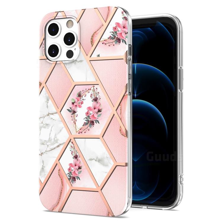 Pink Flower Marble Electroplating Protective Case Cover for iPhone 12 Pro Max (6.7 inch)