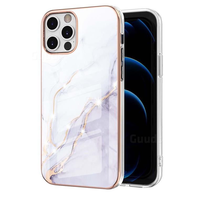 White Dreaming Electroplated Gold Frame 2.0 Thickness Plating Marble IMD Soft Back Cover for iPhone 12 Pro Max (6.7 inch)