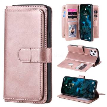 Multi-function Ten Card Slots and Photo Frame PU Leather Wallet Phone Case Cover for iPhone 12 Pro Max (6.7 inch) - Rose Gold