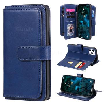 Multi-function Ten Card Slots and Photo Frame PU Leather Wallet Phone Case Cover for iPhone 12 Pro Max (6.7 inch) - Dark Blue