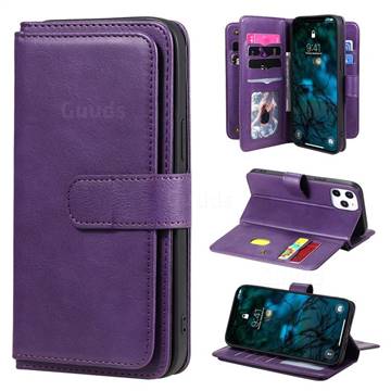 Multi-function Ten Card Slots and Photo Frame PU Leather Wallet Phone Case Cover for iPhone 12 Pro Max (6.7 inch) - Violet