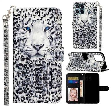 White Leopard 3D Leather Phone Holster Wallet Case for iPhone 12 Pro Max (6.7 inch)